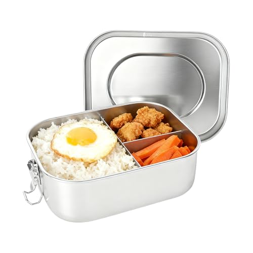 FooYee Fiambrera De Acero Inoxidable Con 3 Compartimentos, 1400ml Lunch Box Hermetica, Lonchera Sellada a Prueba de Fugas,A Prueba de Fugas y Reutilizable, Adecuado para Oficina, Viajes, Camping