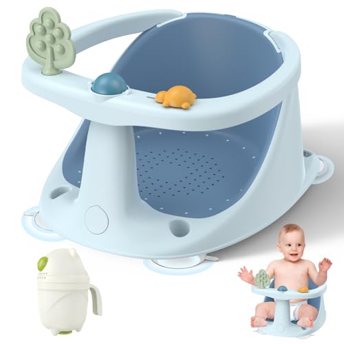 Image of CAKJFA Baby Bath Seat: Infant Bath Seats for Babies Sitting Up - Toddler Bath Seat for Babies 6 Months & Up Baby Bathtub Seat with Non-Slip Suction Cups Baby Bath Tub Chair for Shower, Blue
