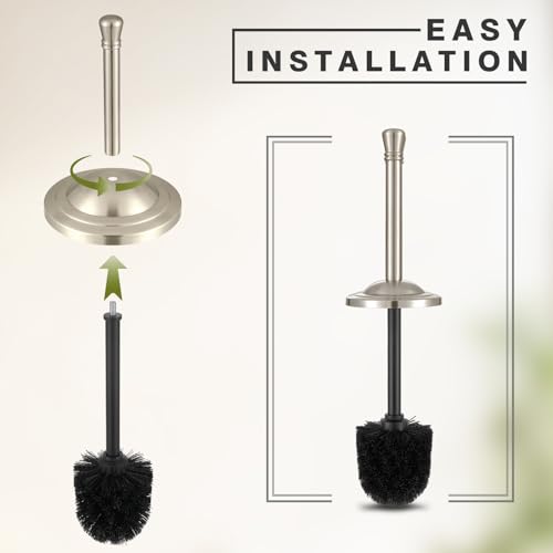 Image of Brushed Nickel Toilet Brush and Holder Set,304 Stainless Steel Toilet Bowl Brush and Holder for Bathroom,Silver Heavy Duty Toilet Brush,Durable Scrubbing Bristles,Splash Resistant,Long Handle