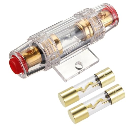 60A Porte Fusible AGU Voiture Plaqué Or avec 2 Pièces AGU Fusibles Verre 60 Ampère pour Sono...