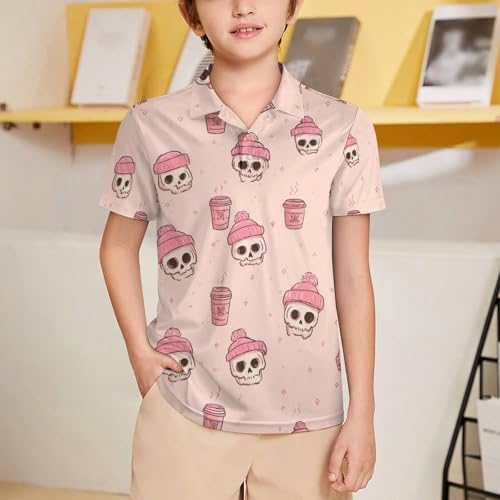 Boys' Classic Polo Shirts Short Sleeve Moisture-Wicking Golf & Tennis Shirts for Youth Teens Cute Pink Ghost Halloween2