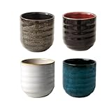 Juego de tazas de té – 4 tazas de estilo japonés para el hogar y la cafetería | Juego de tazas japonesas de cerámica con mango cómodo, perfecto para mujeres, Navidad, vacaciones, chocolate caliente