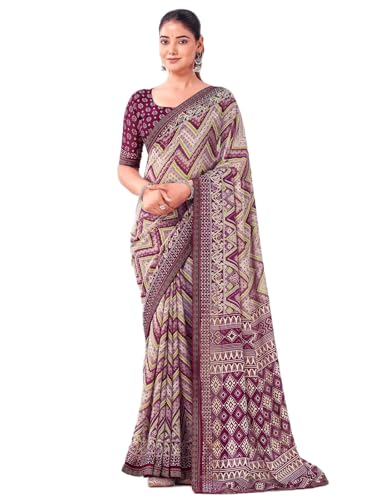 Image of SIRIL Women's Georgette Printed Saree with Unstitched Blouse Piece