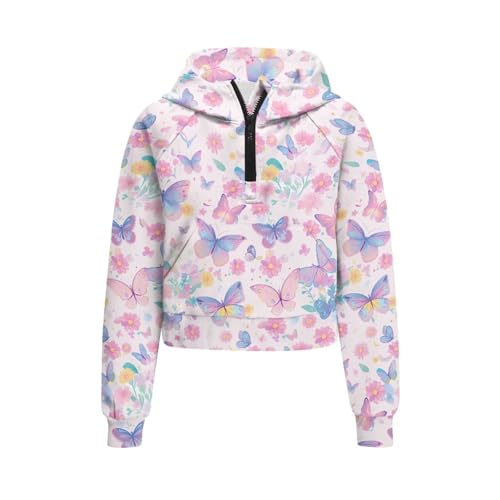 Girl's Half Zip Sweatshirt Cropped Cute Hoodies with Pockets Casual Long Sleeve Pullover Fall Tops Preppy Clothes4