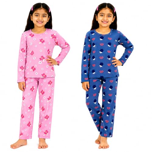 Image of NammaBaby Girl's Cotton Graphic Print Night Suit and Payjama Set - Multipack
