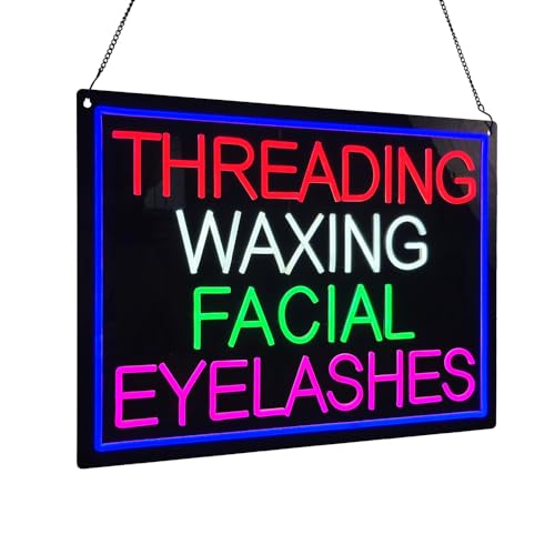 Threading Waxing Facial Eyelashes LED Neon Sign, 24"x18", High Bright Business Signboard for Beauty Salon, Brow Bar, Skin Spa, Cosmetic Esthetician Studio, Easy to Install, Durable, Storefront Decor