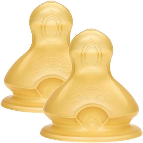 NUK First Choice+ Baby Bottle Teat, 6-18 Months, Latex with Large Feed Hole, Anti-Colic, 2 Count Cover