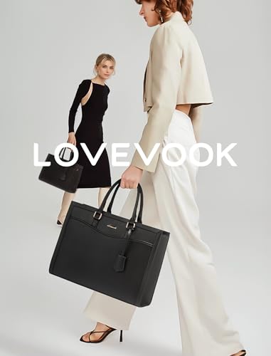 Image of LOVEVOOK Laptop Tote Bag for Women, Leather Office Work Bag Briefcase fit for 17.3 inch Laptop, Large Teacher Computer Bag Handbag,2pcs Set