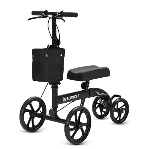 ELENKER Best Value Knee Walker with 10" Front Wheels Steerable Medical Scooter Crutch Alternative with Dual Braking System Black