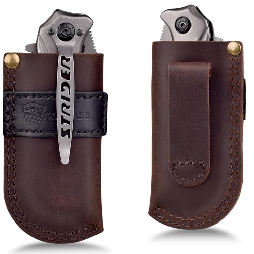 SOGCASE Leather Knife Sheath Belt Series - Durable, Well Made, Nice Leather, Easy and Quick Access to The Knife, Suitable for Most Folding Knives, Darkbrown