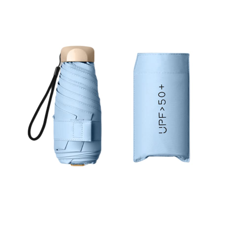 Mini Travel Sun Umbrella With Case, Small Compact UV Protection Umbrella for Sun and Rain, Lightweight Windproof Umbrella for Women Men Kids (Light
