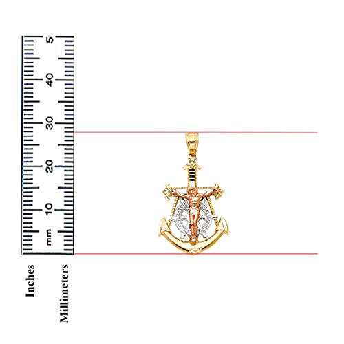 14K Tri Color Gold Jesus Crucifix Anchor Religious Pendant - Crucifix Charm Polish Finish - Handmade Spiritual Symbol - Gold Stamped Fine Jewelry - Great Gift for Men & Women for Occasions, 26 x 18 mm, 2.0 gms3