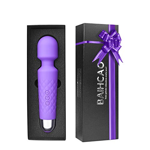 BAIHCAO Powerful Vibrate Handheld Wand Personal Massager,Whisper Quiet,Waterproof,Wireless Therapeutic,Rechargeable,Multi Speed 20 Vibrating Patterns for Neck Shoulder Back Body Massage-Purple