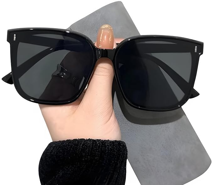 valwick Oversized Square Sunglasses for Women, Black and White Frame with Dark Lenses, UV Protection Eyewear-picture-0