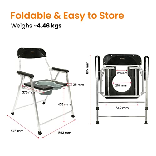 Image of ARCATRON by Frido | Foldable Anti-Slip Shower Commode Chair for Toilet with Stainless Steel Frame, Sturdy, 120Kg Capacity, Suitable for Elderly, Pregnant Women, Made in India. (Wide - 23 Inches)