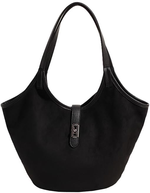 Image of Brown Suede Tote Bag for Women Trendy Hobo Bag Bucket Tote Bag Work Hobo Handbags