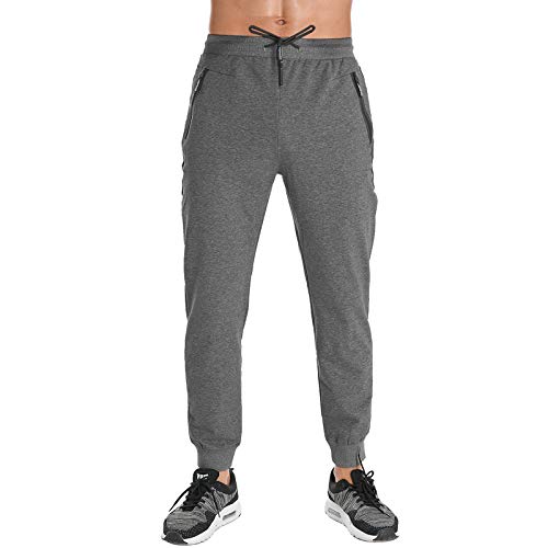FEDTOSING Jogginghose Herren Baumwolle Sporthose Herren Lang Trainingshose Fitness Sweatpants Reissverschluss Taschen Darkgrey DE1 L Cover