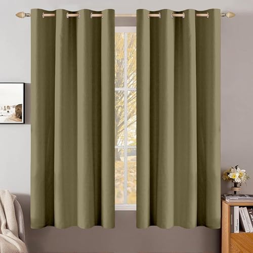 Image of Cortina 80-90% Blackout Solid Window Curtains 5 Feet Set of 2 - Thermal Insulated | Curtain for Living Room | Drapes for Bedroom | (5 Feet, Olive)