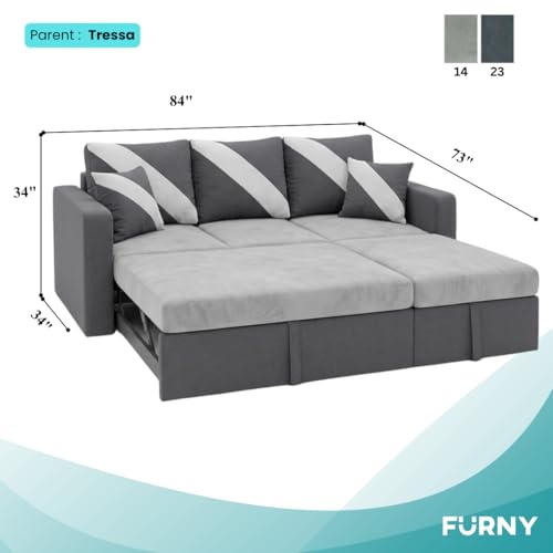Image of FURNY Trivia 4 Seater RHS Lounger Sofa Cum Bed (Dark Gray - Light Gray) with Pull-Out Function | Luxury Velvet Suede Finish | Durable Comfort | Ideal for Living Room