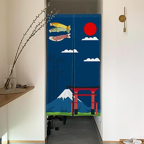 のれん Qinunipoto 和風 鯉のぼり 鳥居 青柄 暖簾 シンプル風 幅72cm丈120cm インテリア 出入り口 目隠し おしゃれ すだれ 遮光 部屋 間仕切りカーテン 門カーテン ポリエステル製 オーダー可 簡単取付 四季兼用