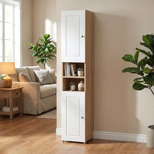 Image of Rocco Lofty Tall Storage Cabinet with Engraved Doors | Engineered Wood Sideboard with Soft-Close Hinges & Scratch-Resistant Matte Finish | Living Room Dining Bedroom (Stripes, Tall Size)