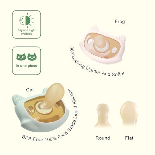 Image of 2-Pack Silicone Pacifiers for Babies 0-3 Years, BPA-Free Soft Cat Shape Baby Soothers with Silicone Nipple-Pale Green