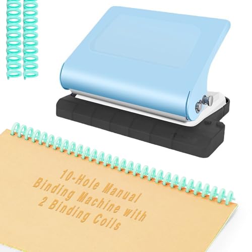 Encuadernadora manual de 10 agujeros para oficina y estudio, portátil, A4/30 agujeros, B5/26, perforadora A5/20, carpeta de papel de 8 hojas de metal con 2 bobinas de encuadernación, azul