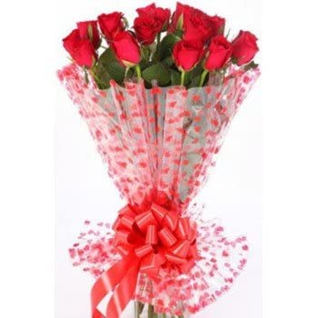 Red Roses Bouquet Fresh Flowers in Cellophane Wrapping (Bunch of 20)