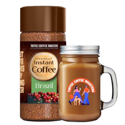 Toffee Coffee Roasters | Brazil Speciality Instant Coffee With Free Mason Jar | As Seen On Shark Tank | 100 gm | 100% Arabica | Ready in Seconds | Microground Technology | Makes 50 Cups