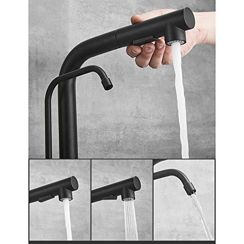 Robinet de cuisine 3 voies eau potable avec mitigeur douchette extractible noir mat - 5