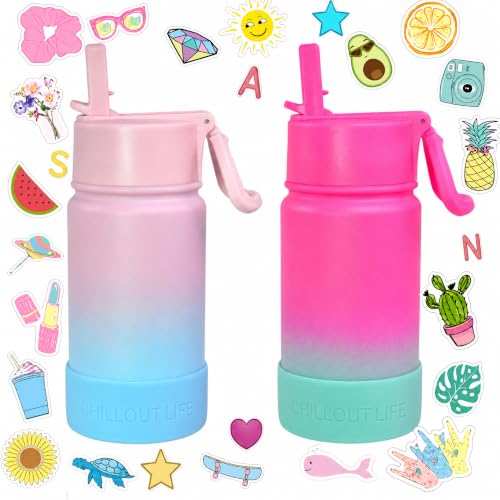 CHILLOUT LIFE 12oz Kids Insulated Stainless Steel Water Bottle w/Straw Lid