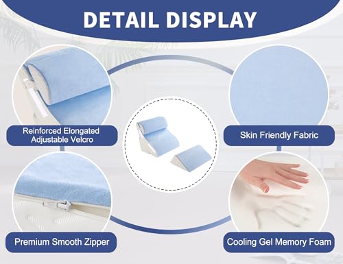 Image of WSOFRLAC 4PCS Bed Wedge Pillow for Sleeping and Sitting Up, Orthopedic Memory Foam Pillow Set for Back Pain, Post Surgery Recovery, Acid Reflux, GERD Relief, Triangle Shape, Blue White