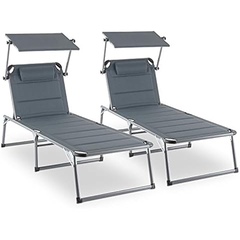 blumfeldt Amalfi Noble Grey Gartenliege Sonnenliege 2er-Set (Sonnendach, 5-Stufig verstellbare Rückenlehne, witterungsbeständig, Polyester-Gittergewebe, Schaumstoff-Polsterung) grau Cover