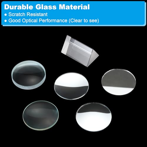 Image of PATIKIL Optical Lens 1 Set, 6 Pcs Double Convex Lens Double Concave Lens Prism Lens Convex Mirror Concave Mirror Plane Mirror for Physics Teaching, Clear