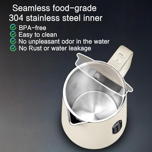 Image of 1.5L Electric Kettle Temperature Control, Cream White | Double Wall Cool Touch Teapot, Fast Boil, 5 Temperature Control, LED Display, Auto Shut-Off & Keep Warm
