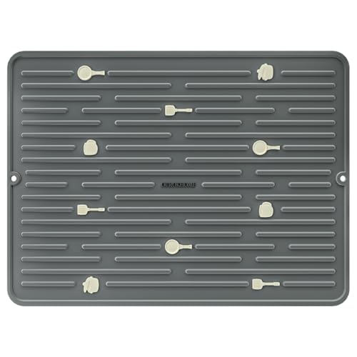 Ourokhome Dish Drying Mat for Kitchen Counter, Slip Resistant Dish Mat, Thickening, Folding, Quick Dry, Heat Resistant Sink Mats, Fits Under Rack, Refrigerator or Drawer liner 12x16 Grey