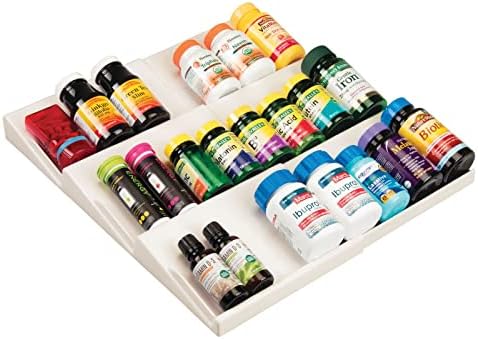 mDesign Seasoning and Spice Rack  Expandable Spice Storage  3-Tiered Drawer Organiser for Kitchen, Bathroom and Office  Cream