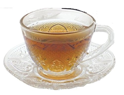 Chefcaptain Tea/Coffee Clear Glass Elegant Cup and Saucer Set, 12 Piece