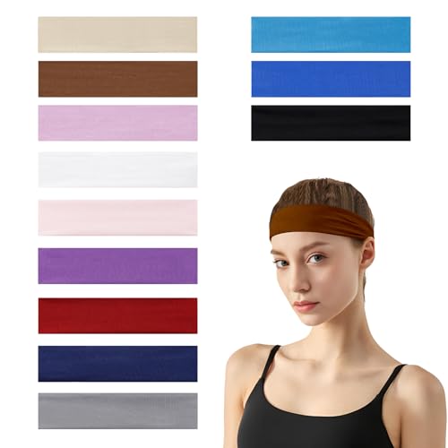 KUAOOAUK - Lot de 12 bandeaux de yoga pour cheveux de femme - KUAOOAUK large stretch - Bandeau élastique doux - Bandeau de sport unisexe pour femme et fille - Pour exercice, fitness, entraînement, pilates,