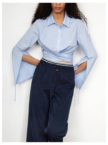 MakeMeChic Women's Striped Drawstring Waist Pants Straight Leg Baggy Summer Lounge Trousers4