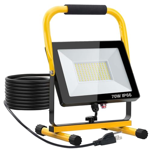 70W LED Work Light, IP66 Waterproof Flood Lights, Portable Led Lights for Job Site Car Inspection Workshop Garage, Construction Site
