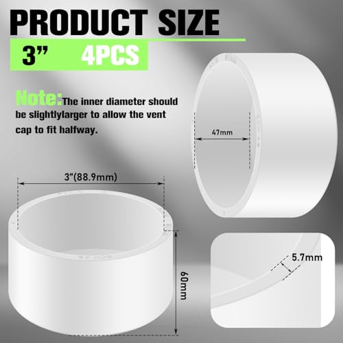 Image of 4 Packs 3 Inch PVC Pipe End Cap, Fits 3.5 inch OD Schedule 40 Furniture Grade, Heavy Duty Slip-on Caps for DIY Furniture, Plumbing, Garden Shelf, White