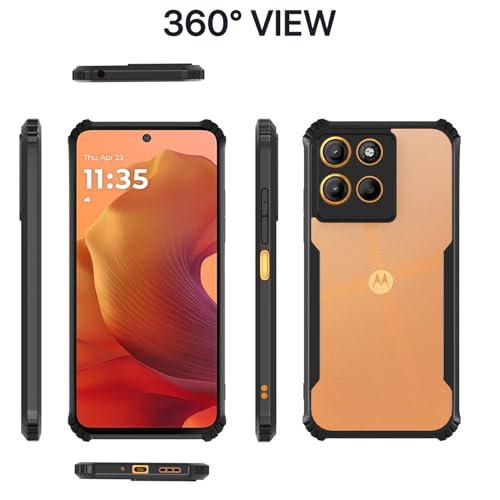 Image of Pikkme Crystal Clear Transparent Back Cover | Ultra Hyrbid | Full Camera Protection | Raised Edge | Bumper Case for Moto G15 (Black)