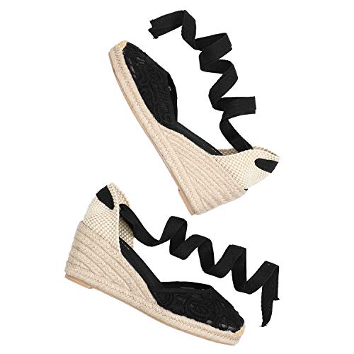 Image of Women's Espadrille Wedge Sandals Closed Toe Lace-Up Shoes