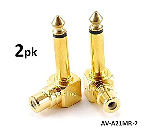Adaptador de audio RCA hembra a mono 1/4" macho ángulo miniatura 3
