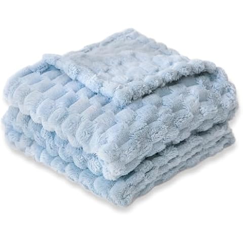 HOMRITAR Baby Blanket for Boys or Girls 3D Jacquard Fluffy Fuzzy Blanket for Infant, Soft Warm Cozy Flannel Fleece Warm Blanket Nursery, Stroller Toddler Bedding (30 x 40 Inch, Blue) Cover