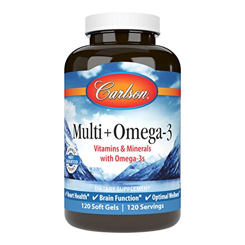 Carlson - Multi + Omega-3, Fish Oil with Vitamins & Minerals, Heart Health, Cognitive Function & Optimal Wellness, 120 Softgels