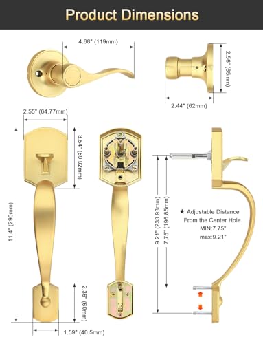 Image of Tinewa Gold Camelot Trim Lower Half Handleset, Upgated Entry Door Handle with Accent Wave Door Lever, Gold Front Door Handleset, Interior Left Handed Lever
