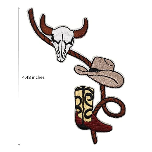 Western Rope with Boot Cowboy Hat and Skull Embroidered Iron On Patch2