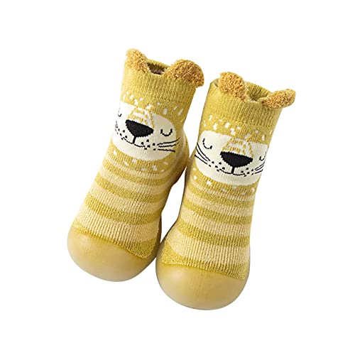 Baby Boy Girls Animal Rubber Anti-Slip Fleece Slipper Infant Indoor Floor Warm Shoes Socks (Yellow, 2-2.5 Years Toddler)